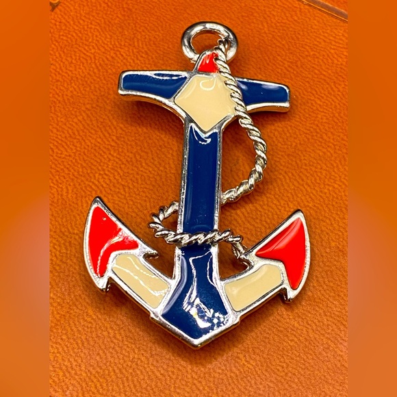 American Pewter Vintage Enamel Red White & Blue Anchor Brooch/Pin - Picture 1 of 9